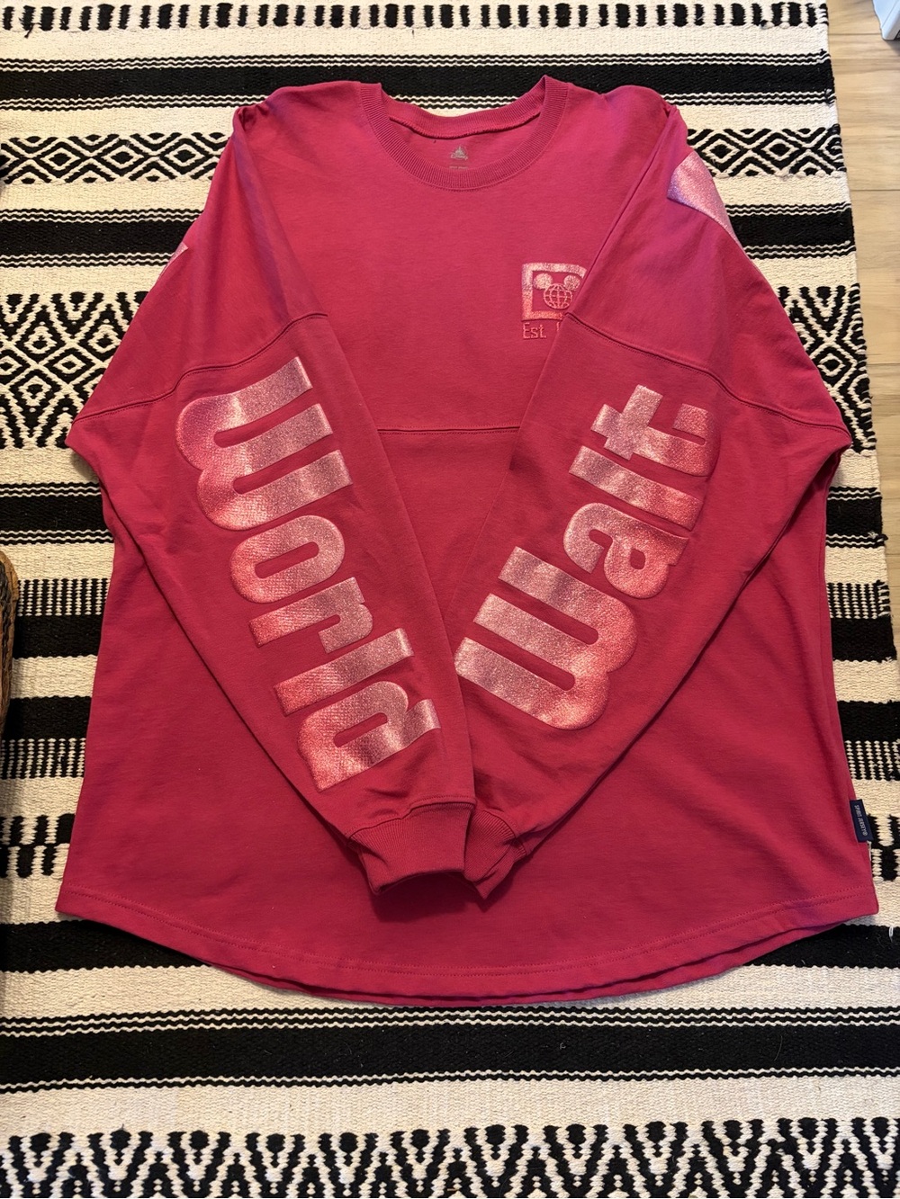 Disney Long Sleeve Tee in Raspberry Pink with Metallic Sleeve Print